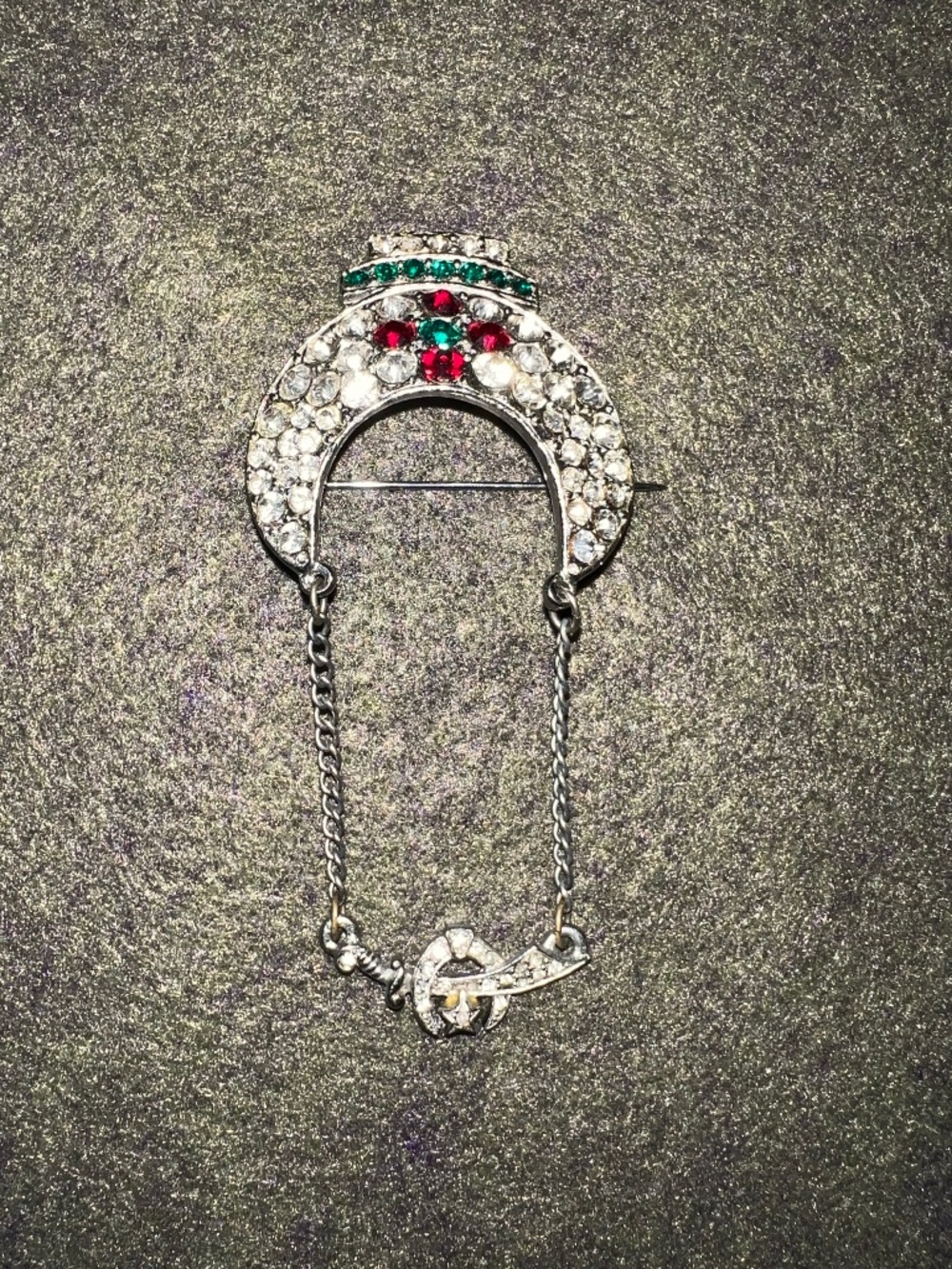 Vintage ORA Masonic Crescent moon rhinestone brooch